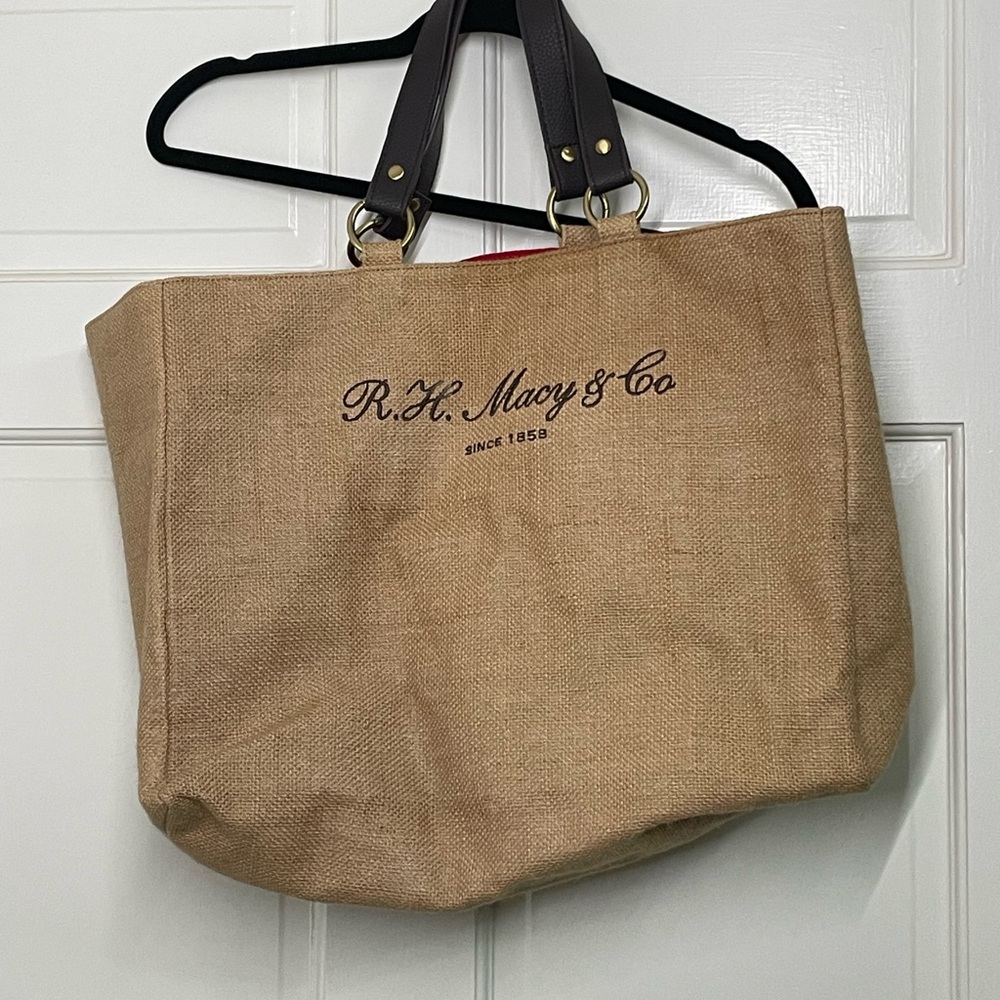 Macy's Tan Canvas Tote with Brown Handles